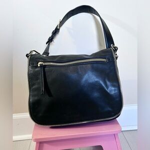 Margot Black Leather Shoulder Bag with Gold Accents